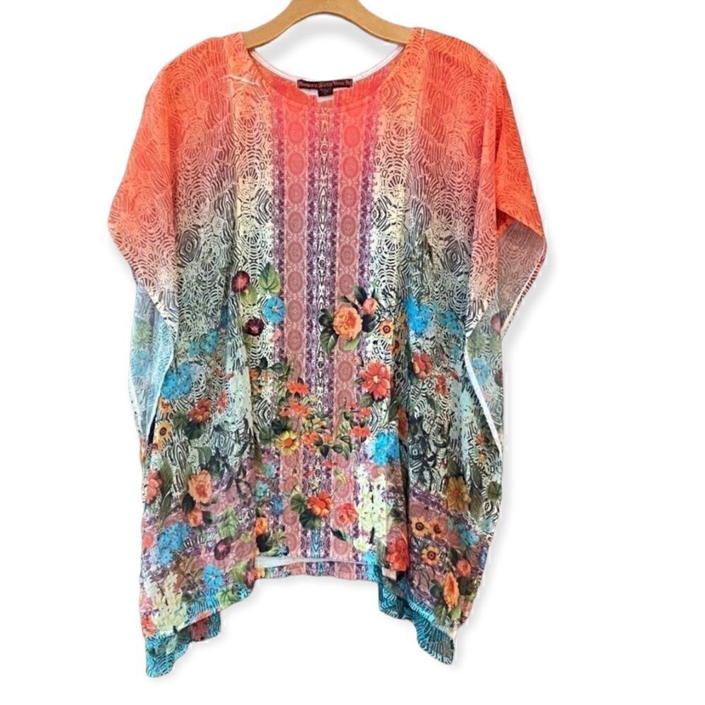Sienna Rose Sz S Orange Floral Cottagecore  Boho Hippie Music Relaxed Blouse